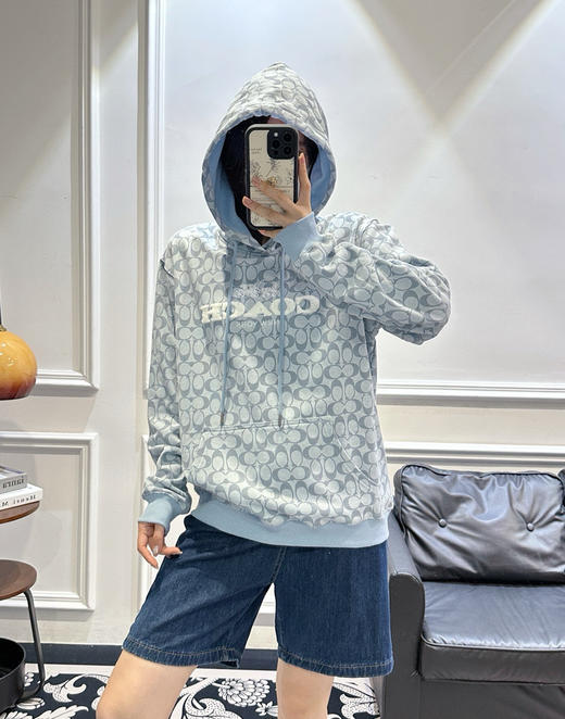 𝐂𝐇情侣款天蓝色老花连帽薄绒卫衣815 商品图1