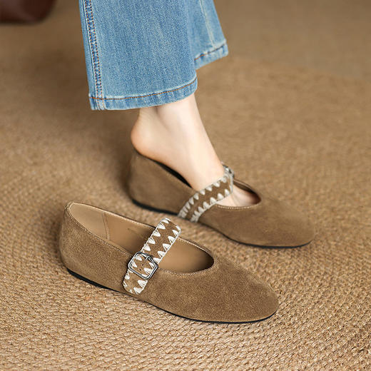 【预售5天】绒面羊反皮低跟玛丽珍鞋女秋季新款小香风晚晚平底单鞋HCYYHD&6264 商品图1