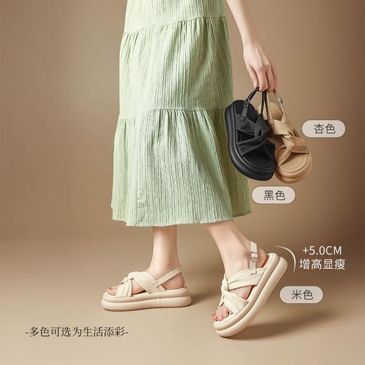 ZHR松糕厚底罗马凉鞋2025夏季新款厚底交叉软底一字罗马沙滩鞋 商品图3