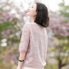 西子/【落樱】雪纺重工羽毛剪花一字领简约百搭中袖T恤/SYBH1050 商品缩略图2