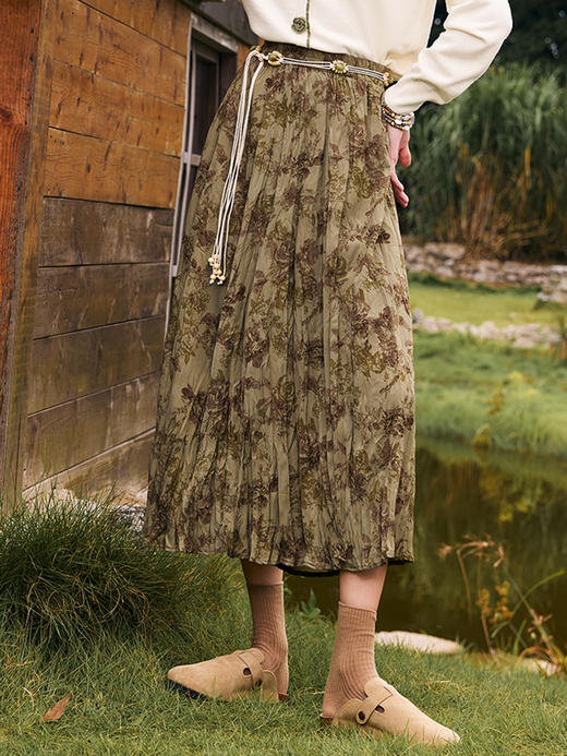 【百图lulu定制】【秋意半裙】 复古  高腰  印花  半身裙 商品图4