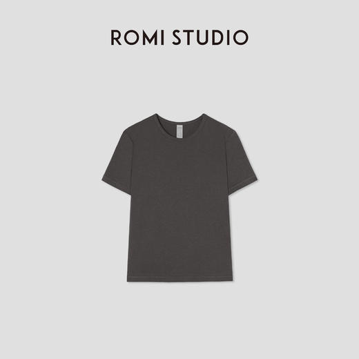 ROMI STUDIO大麻棉混纺复古灰轻薄宽松版圆领短袖T恤 RW25RSM0163 商品图0