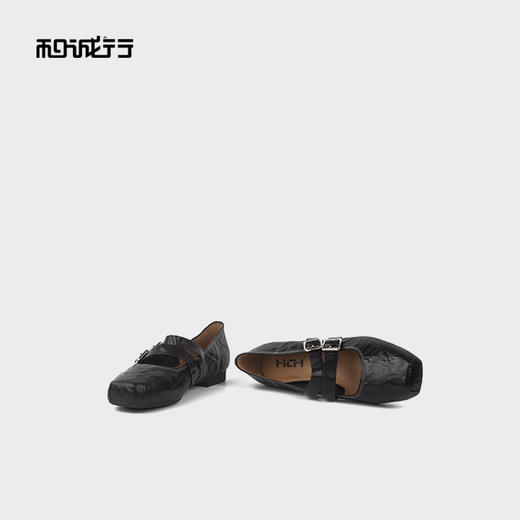 和诚行2025秋款法式双扣带浅口中跟单鞋0400257 商品图4