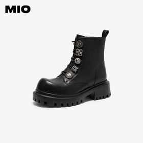 MIO米奥马丁靴中跟圆头厚底增高时装靴潮流饰扣女靴M255652113