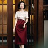 西子/红意东方重磅醋酸竹叶刺绣红杏拼接撞色V领连衣裙/CQTJ018 商品缩略图0