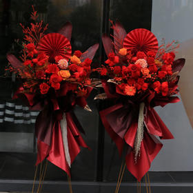 红色系开业篮（折扇款）——开业花篮高端乔迁庆典商务用花|北京5环内免费送花上门