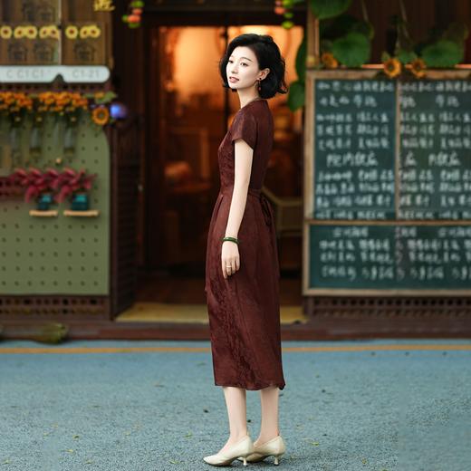 西子/【思红颜】非遗红云纱重磅24姆米桑蚕丝牡丹纹连衣裙/CQTJ271 商品图1