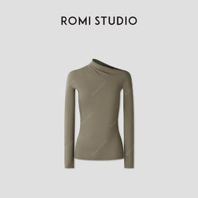 ROMI STUDIO“气质优雅”纺织肌理感不对称斜肩长袖T恤 RWCASG4357 