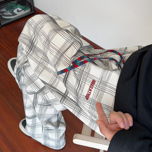 撞色慵懒风拼接条纹格子潮流嘻哈美式新款直筒休闲宽松长裤 商品图3