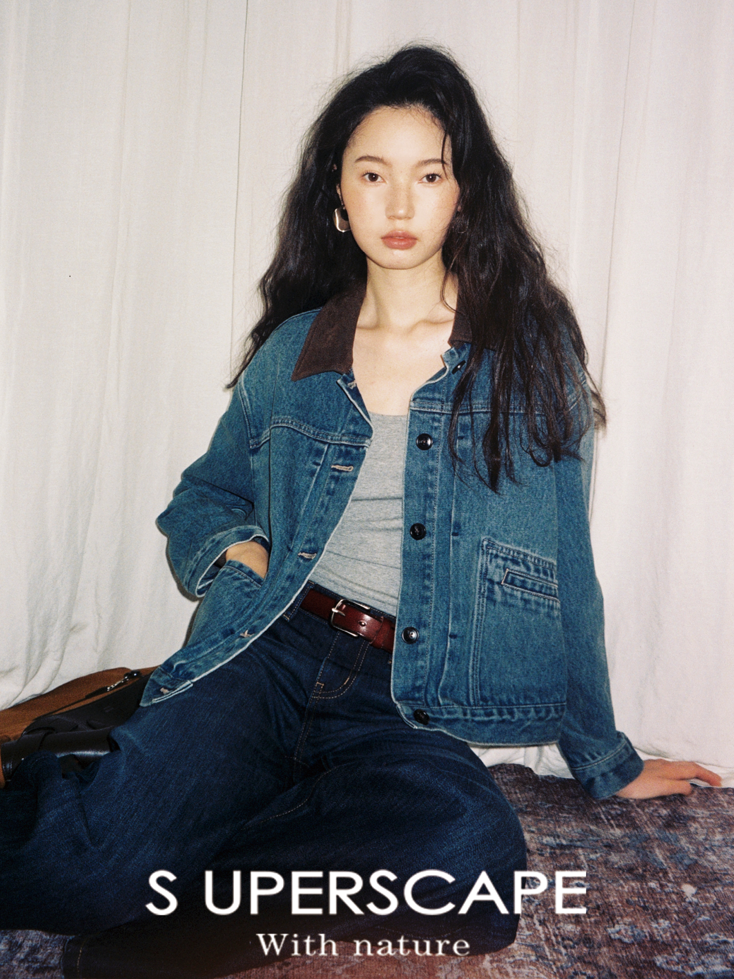 【8/25新品】素舶 纯棉防皱防缩防变形阔版麂皮翻领塔克箱型复古水洗牛仔外套