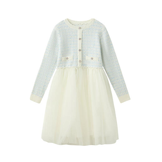 笛莎Deesha 童装女童连衣裙2025冬新款女童小香风肌理撞色网纱公主裙 商品图4