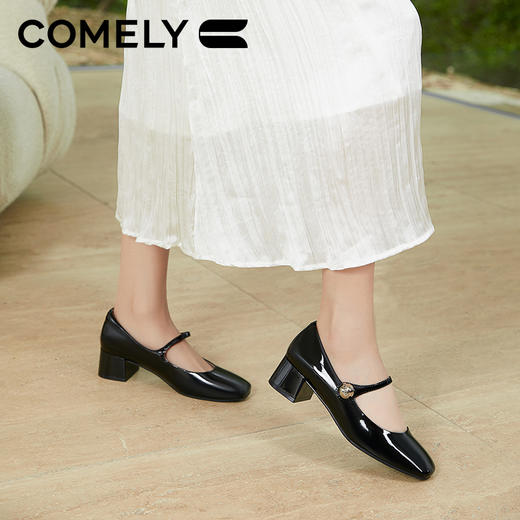 康莉KYQ2K050漆皮复古玛丽珍鞋春季新款方头中跟甜美粗跟单鞋 商品图7