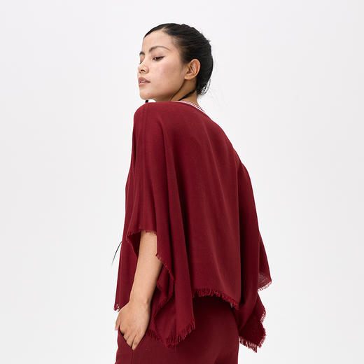 羊绒夹道圆领斗篷式女上衣  SJF97W366N 商品图4