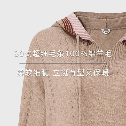 lost in echo2025早秋新款时尚撞色袋鼠兜羊毛连帽针织卫衣上衣女 商品图2