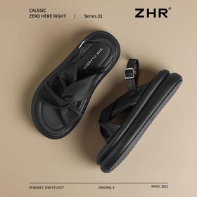 ZHR松糕厚底罗马凉鞋2025夏季新款厚底交叉软底一字罗马沙滩鞋