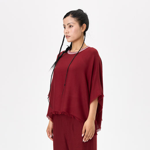 羊绒夹道圆领斗篷式女上衣  SJF97W366N 商品图3