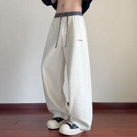 撞色拼接垂感男直筒美式慵懒风运动潮牌阔腿休闲拖地卫裤