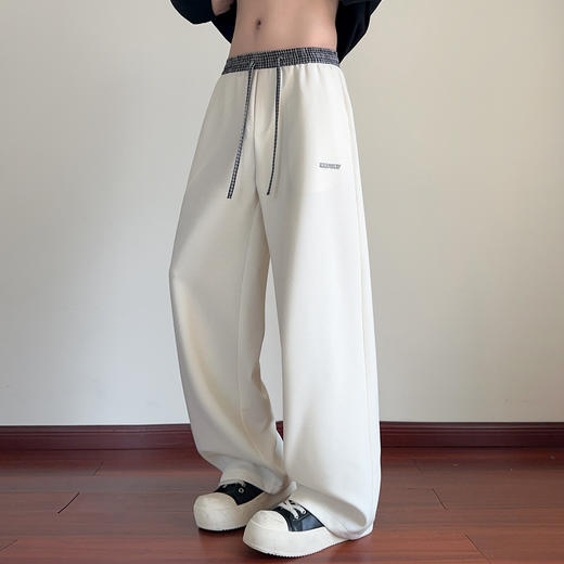 撞色拼接垂感男直筒美式慵懒风运动潮牌阔腿休闲拖地卫裤 商品图0