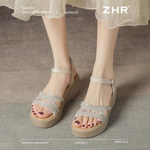 ZHR则则6.5CM坡跟凉鞋女水钻仙女风凉鞋女外出百搭气质高跟鞋夏季 商品图7