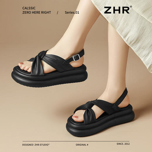 ZHR松糕厚底罗马凉鞋2025夏季新款厚底交叉软底一字罗马沙滩鞋 商品图6