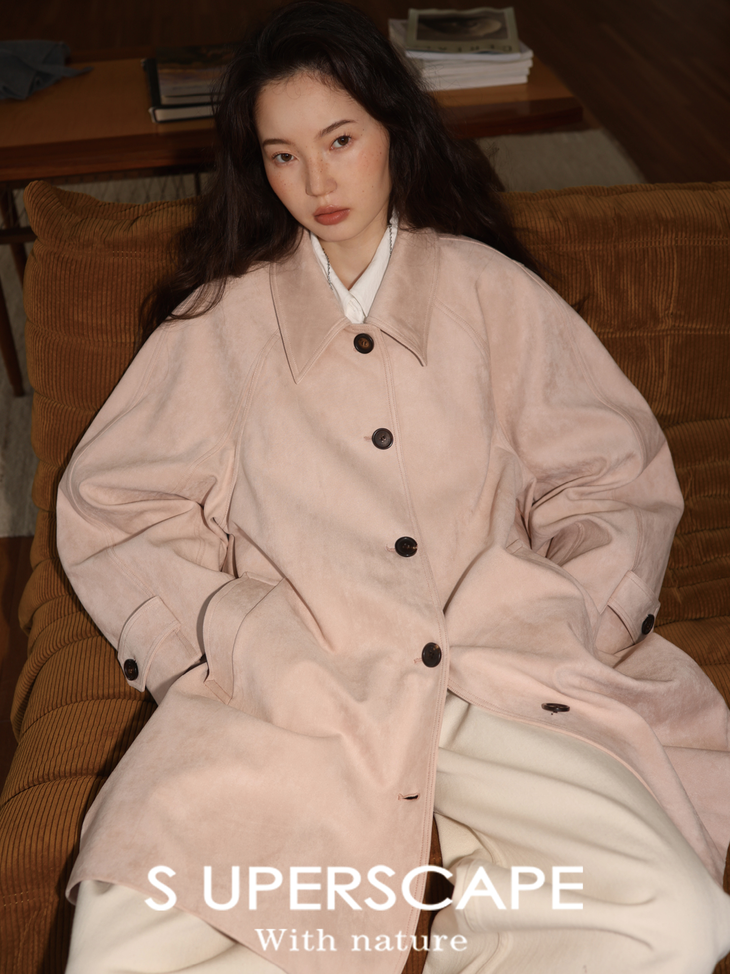 【8/25新品】素舶 麂皮绒雾面柔软高级感翻领A字伞摆宽松廓形风衣外套