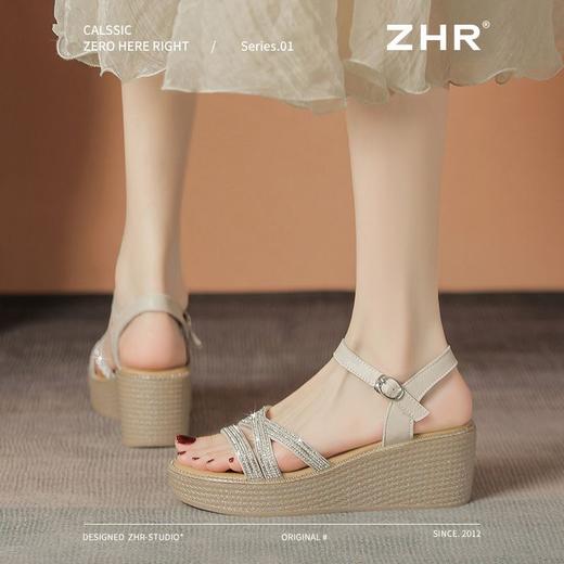 ZHR则则6.5CM坡跟凉鞋女水钻仙女风凉鞋女外出百搭气质高跟鞋夏季 商品图9