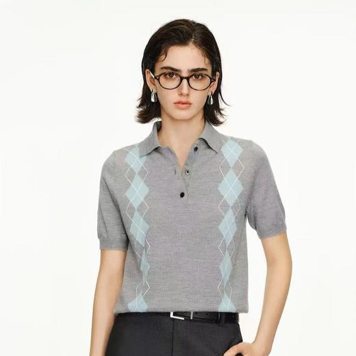 【à perles】miu系菱格羊毛提花polo衫 商品图2