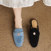 【预售5天】真皮磨砂镂空洞洞包头半拖鞋女外穿平底穆勒鞋夏季透气平底凉拖SP&X1515 商品缩略图1