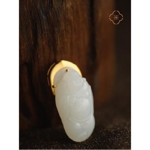 米马饰物 新疆和田玉白玉佛公吊坠——18K金镶嵌 过灯料 商品图4