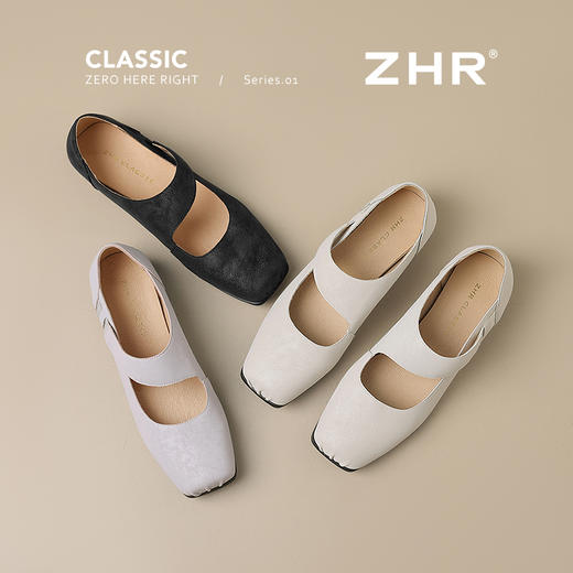 ZHR松紧交叉带玛丽珍鞋女2025夏新款方头芭蕾风粗跟乐福小皮鞋 商品图0