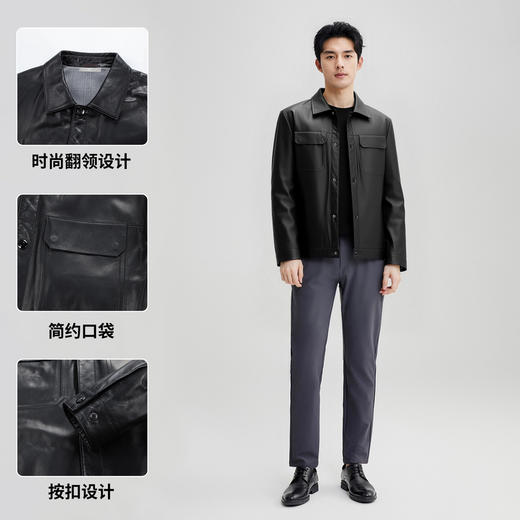 【100%山羊皮】圣得西男士商务工装皮夹克2025秋季时尚翻领皮衣 商品图4
