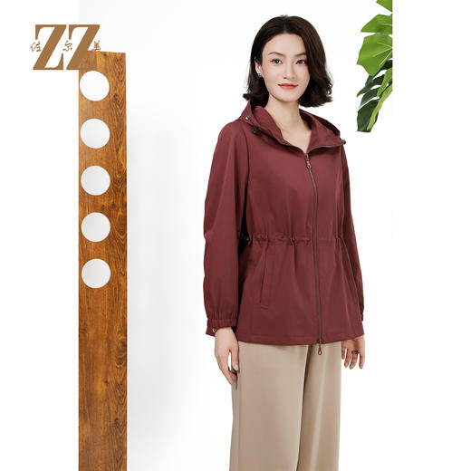 佐尔美经典气质松紧腰连帽百搭风衣外套女M43FD27 商品图2