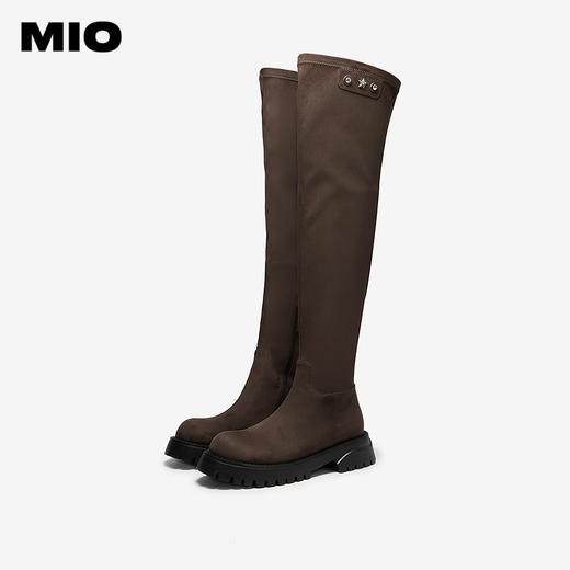 MIO米奥瘦瘦靴厚底圆头增高纯色弹力靴袜靴长筒靴女M255814413 商品图2