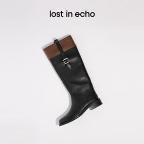 lost in echo2025早秋新款厚底圆头牛皮直筒显瘦骑士长靴一脚蹬