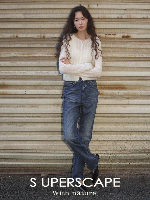 【8/25新品】素舶 经典靛蓝全棉牛仔舒适透气立体猫须复古水洗牛仔小脚裤 商品图4