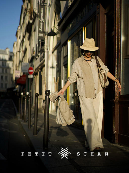 PETIT SCHAN小闪 CLO#888 Wayfarer 流浪者 纯亚麻拼接不对称设计长袖休闲衬衫 商品图1