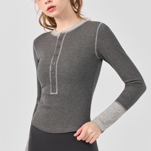 初秋新款撞色拼接瑜伽上衣女 半开门襟气质圆领长袖BMMZ-341 商品图0