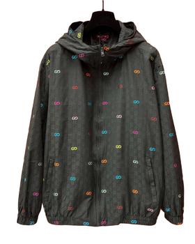 男款logo提花风衣连帽外套012