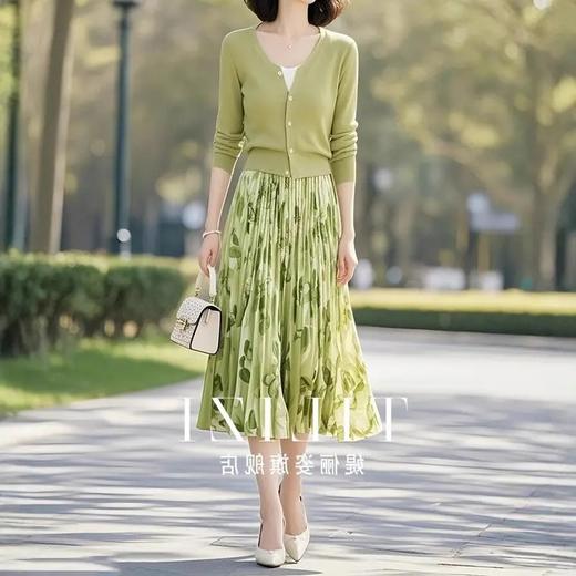 2025超火开春穿搭一整套韩风chic气质减龄休闲清新绿色两件套装裙 商品图2