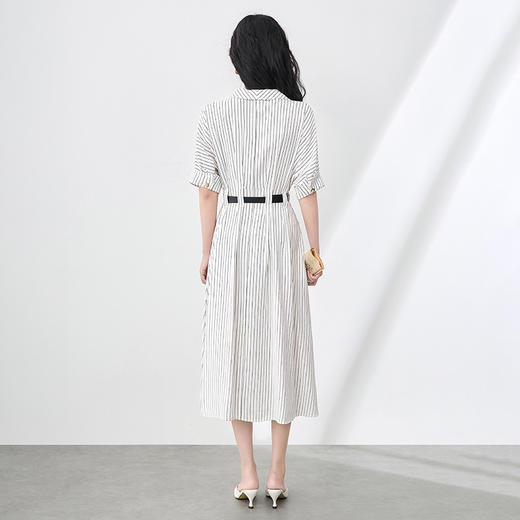 「高货wl」全新升级【铂金会员358/天猫479/差价121】(44909)洛诗琳气质通勤高级感连衣裙2025夏季新款收腰条纹衬衫裙 商品图1