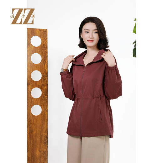 佐尔美经典气质松紧腰连帽百搭风衣外套女M43FD27 商品图1