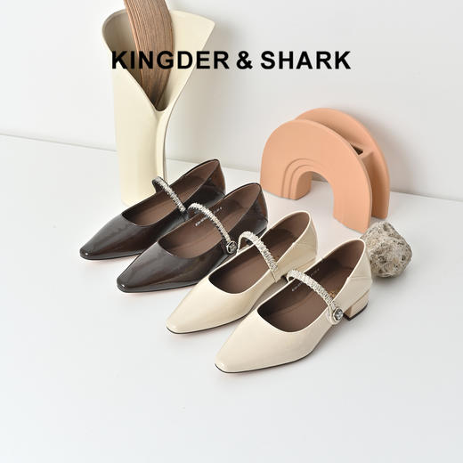 经典鲨女鞋2025秋专柜款牛皮革复古尖头浅口中粗跟玛丽珍单鞋KC00-537021 商品图0