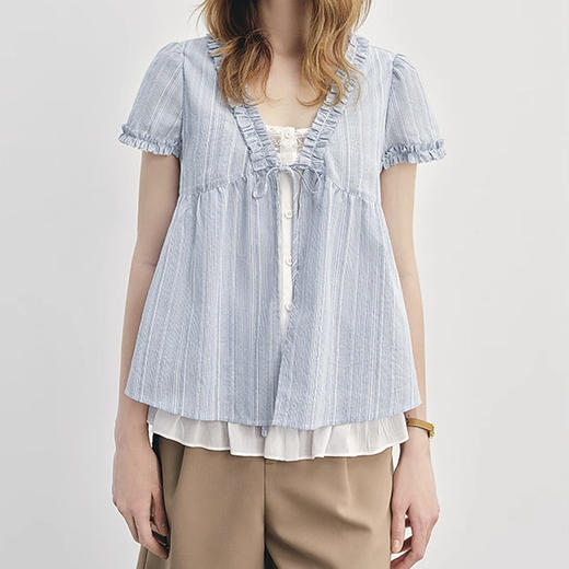 裁缝学苑AS558木耳边假两件衬衫纸样女装新款V领小衫服装打板 商品图5