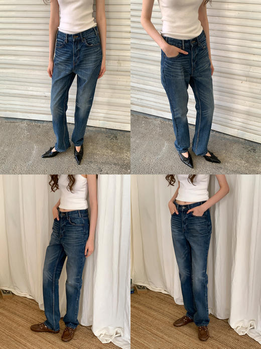 【8/25新品】素舶 经典靛蓝全棉牛仔舒适透气立体猫须复古水洗牛仔小脚裤 商品图2