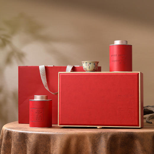 茶韵皮盒【两圆罐+杯 红色】65元一套/一箱10套 商品图3