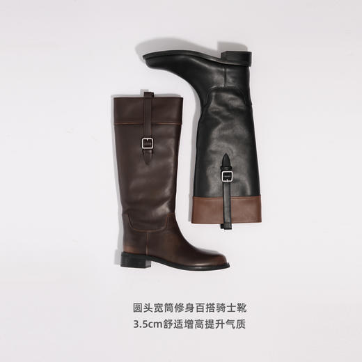 lost in echo2025早秋新款厚底圆头牛皮直筒显瘦骑士长靴一脚蹬 商品图1