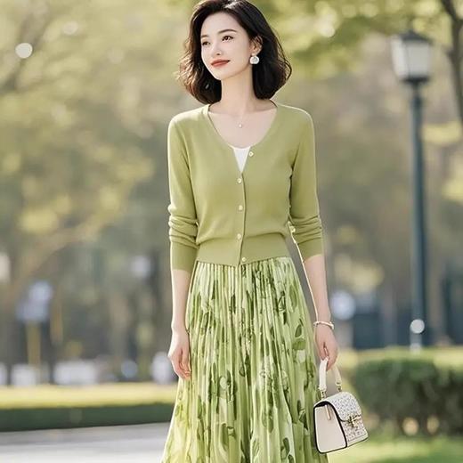 2025超火开春穿搭一整套韩风chic气质减龄休闲清新绿色两件套装裙 商品图1