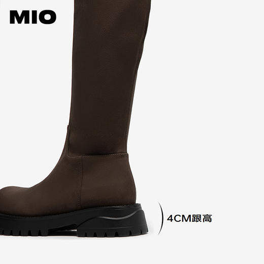 MIO米奥瘦瘦靴厚底圆头增高纯色弹力靴袜靴长筒靴女M255814413 商品图4