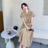 实拍卡其色设计感韩系连衣裙女夏季2025年新款轻熟风高腰过膝长裙 商品缩略图2