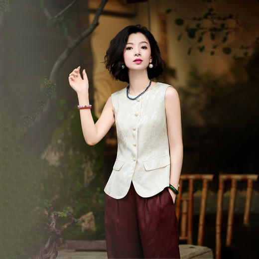西子/文艺马甲亚麻玉兰暗纹提花文艺感时尚百搭马甲/MJBH1400 商品图5